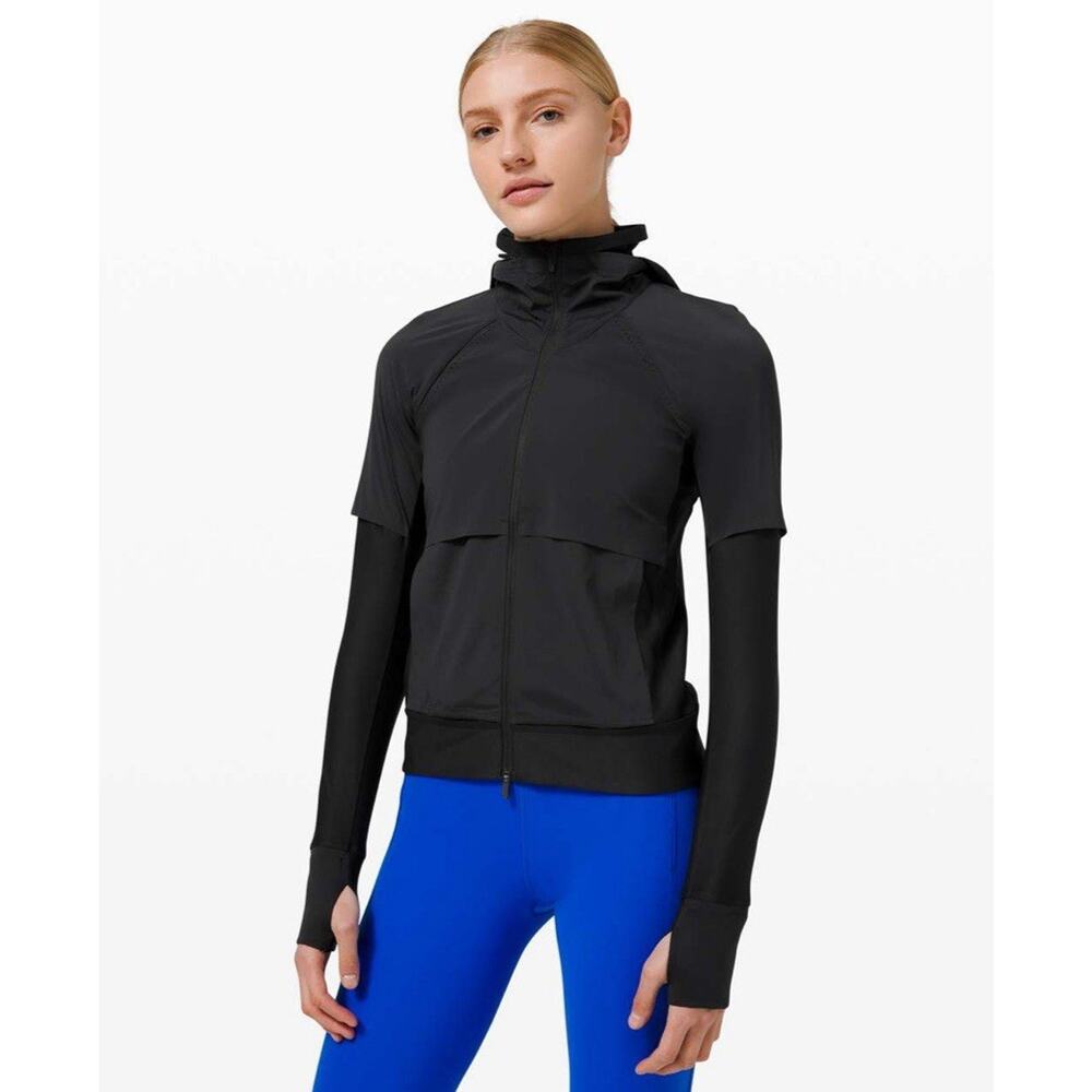 Lululemon Zoned In Jacket Black Size 8 Stowaway Hood Running Ventilated Light